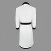 Women's White Black Contrast Notch Lapel Button Front Belted Midi Dress