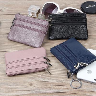 Ladies Leather Short Wallet Leather Zipper Soft Leather Coin Purse Mini Coin Purse