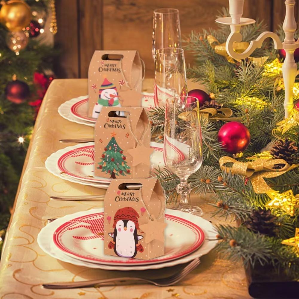 24pcs Thickened Christmas Candy Gift Box With Tag Cookies Packging Bags Kraft Paper Boxes  2025 Xmas