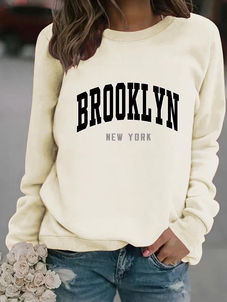 Autumn/Winter Women's Casual Long-Sleeve Round Neck Letter Print Pullover Hoodie