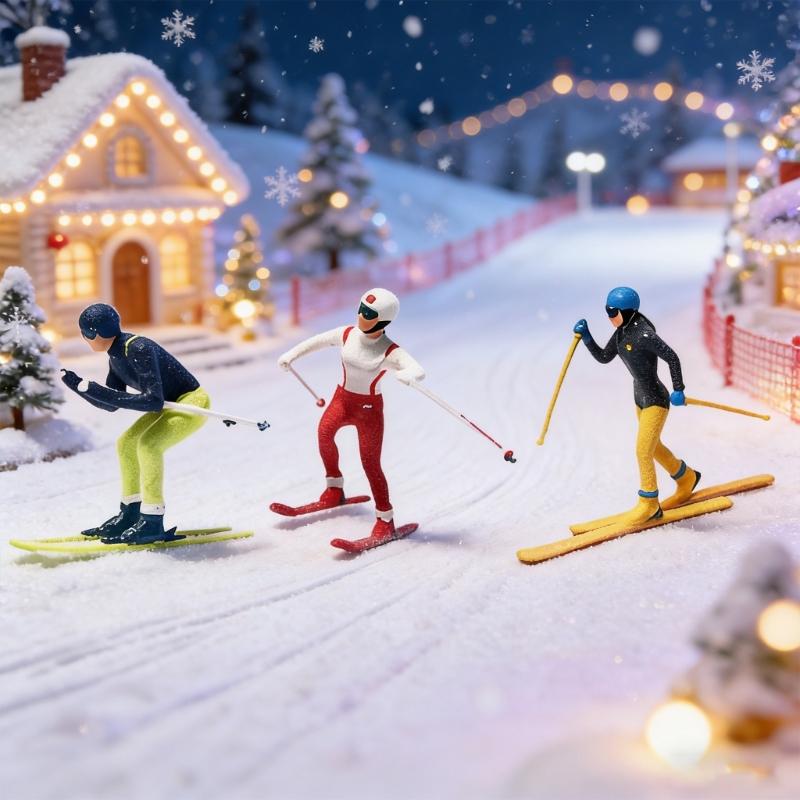 1:64 Scale Hand Painted Figure Miniature People for Dioramas Props,Photography Collector Skiing People Figure Models