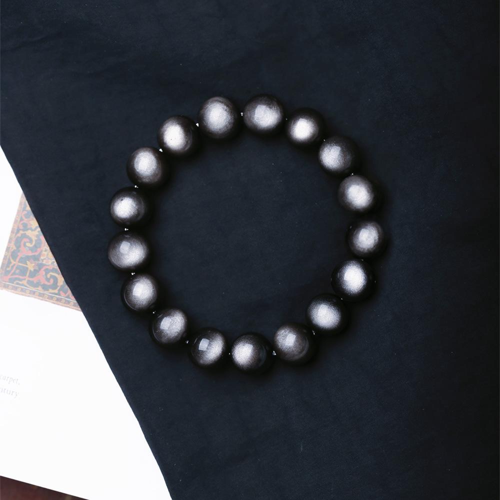 Natural6A Double-Eyed Silver Obsidian Bracelet Imposing Silver Shining Stone Round Beads