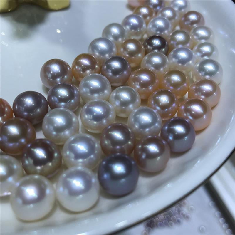 10mm Natural Golden Round Pearls Simple Zircons Stud Earrings DIY 925 Silver Holder Fine Wedding Jewelry for Women