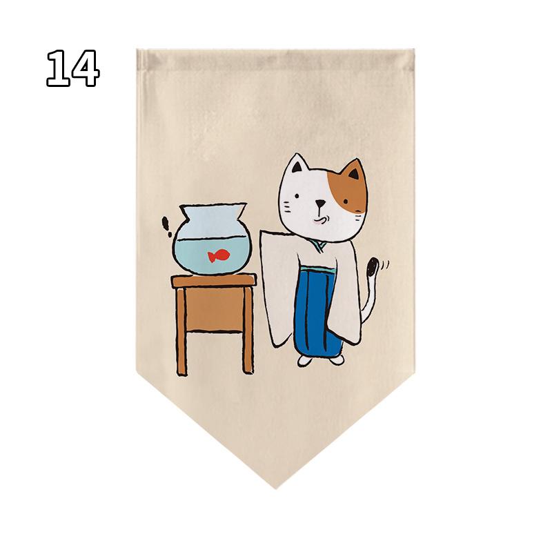 Japanese Style Lucky Cat Pattern Short Curtain Kitchen Door Partition Triangle Flag Restaurant Hanging Half Curtain Pennant