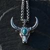 Gotický zelený kámen býčí lebka náhrdelník přívěsek punkový zvířecí náhrdelník pánský taurus zvěrokruhový amulet šperky dárek k výročí