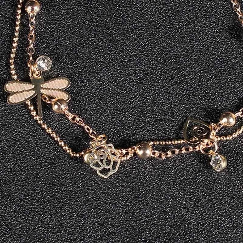 Aolly Crystal Gold Color Barefoot Sandal Beach Jewelry Foot Jewelry Bead Chain Anklets Bracelets Dragonfly For Women