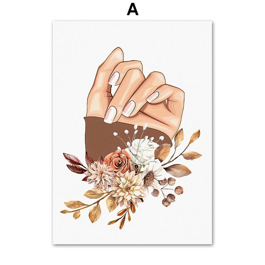 Abstract Boho Art Canvas Painting Hand Nail Polish Tools Nordic Prints Wall Pictures for Beauty Nail Salon Room Decor