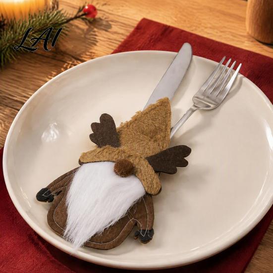 Reusable Flatware Sleeve Christmas Gnome Cutlery Holder Santa Reindeer Knife Fork Spoon Bags Bag Decorations Supplies for Xmas Party Holders