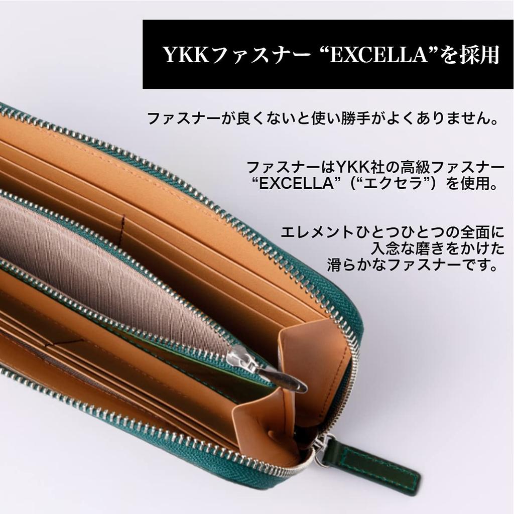 Bell La Bell Men's Bifold Wallet In Buttero Italian Leather (Made In Japan) with Coin Purse, a Perfect Father's Day Gift (Green Zip-Around Long