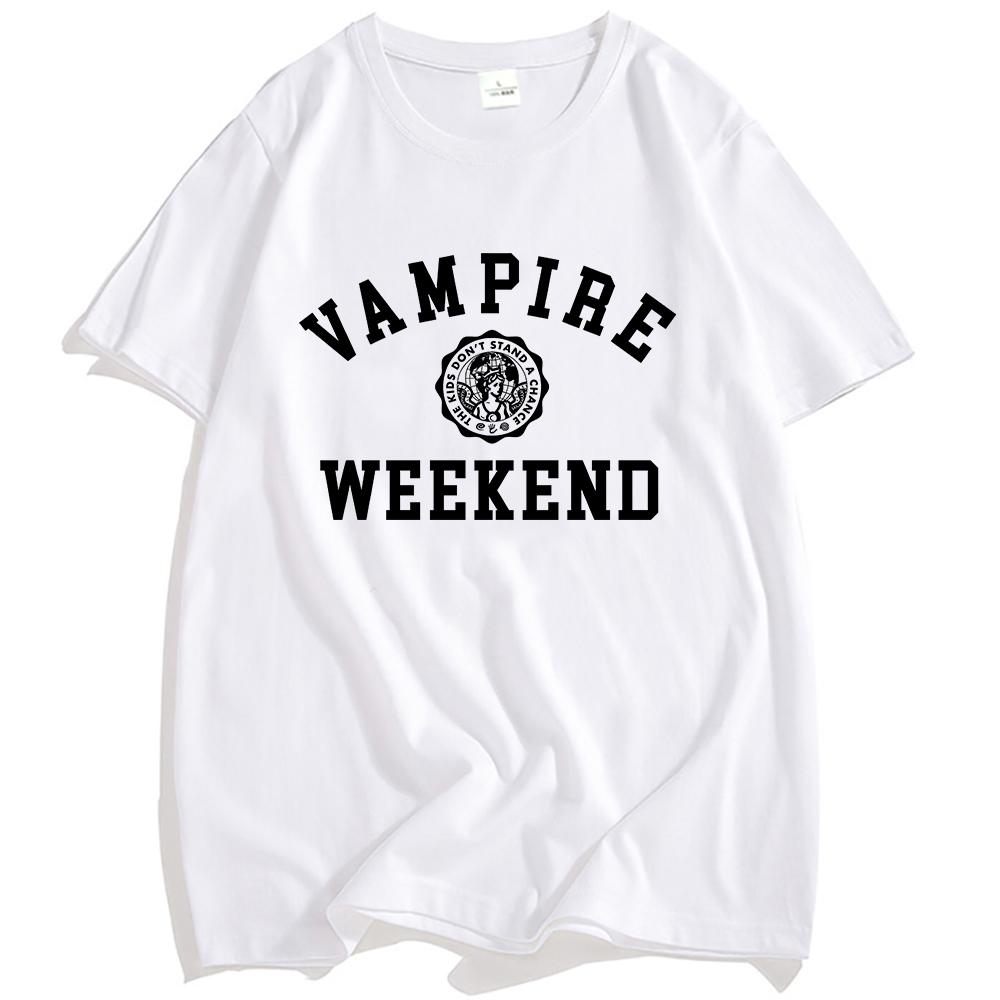 VAMPIRE WEEKEND Collegiate T-shirt Summer Short Sleeve Cotton Male Tshirts Round Neck Fashion Printing T Shirts Men Women Tees