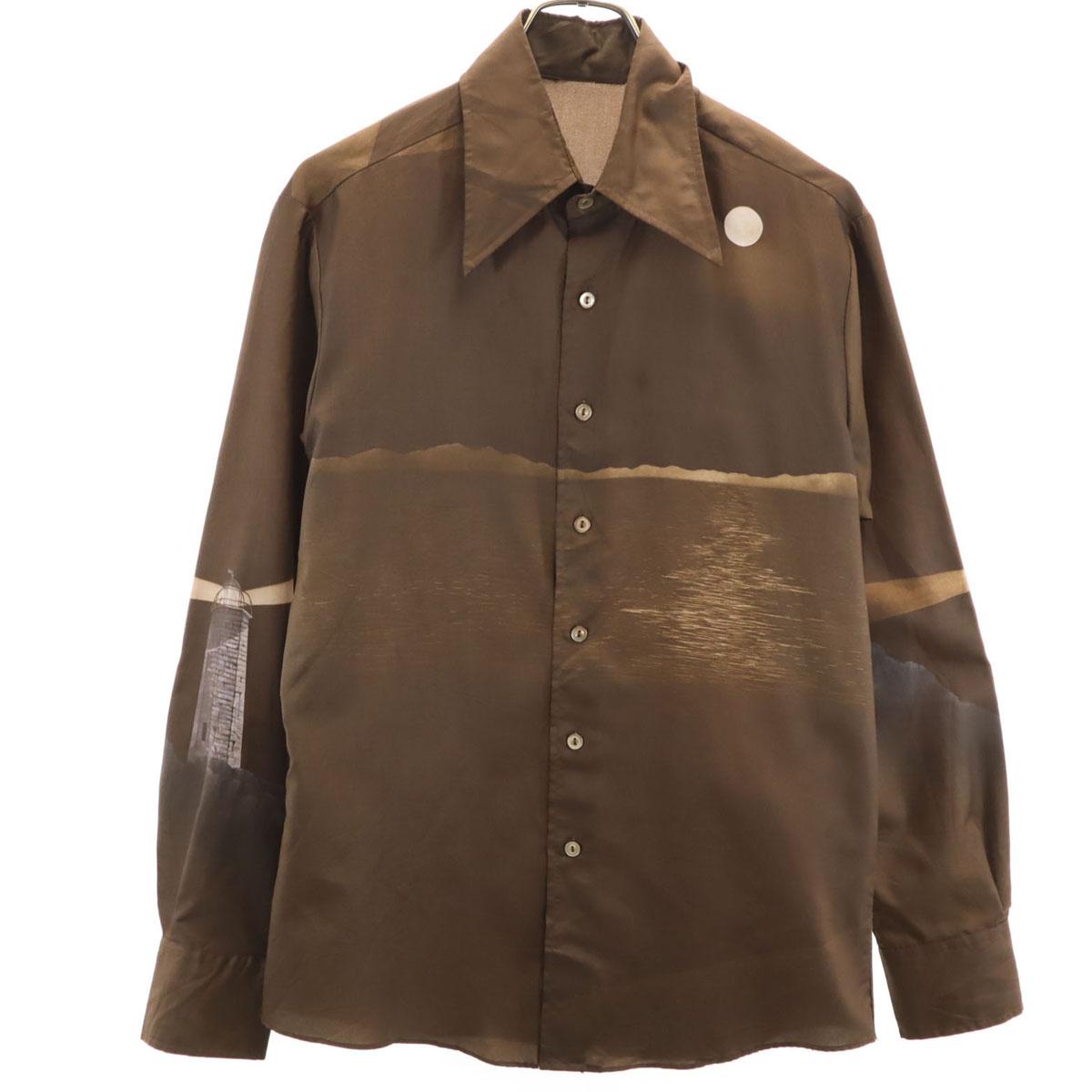 

VINTAGE 70s Lighthouse print Long sleeve shirt Brown Men s Used