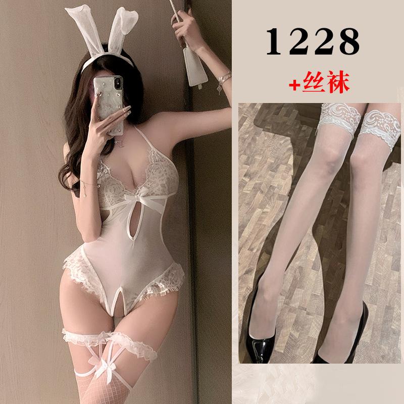 Sex underwear women's pure desire uniform lace suspender mesh nightdress open gear temptation purple sex suit