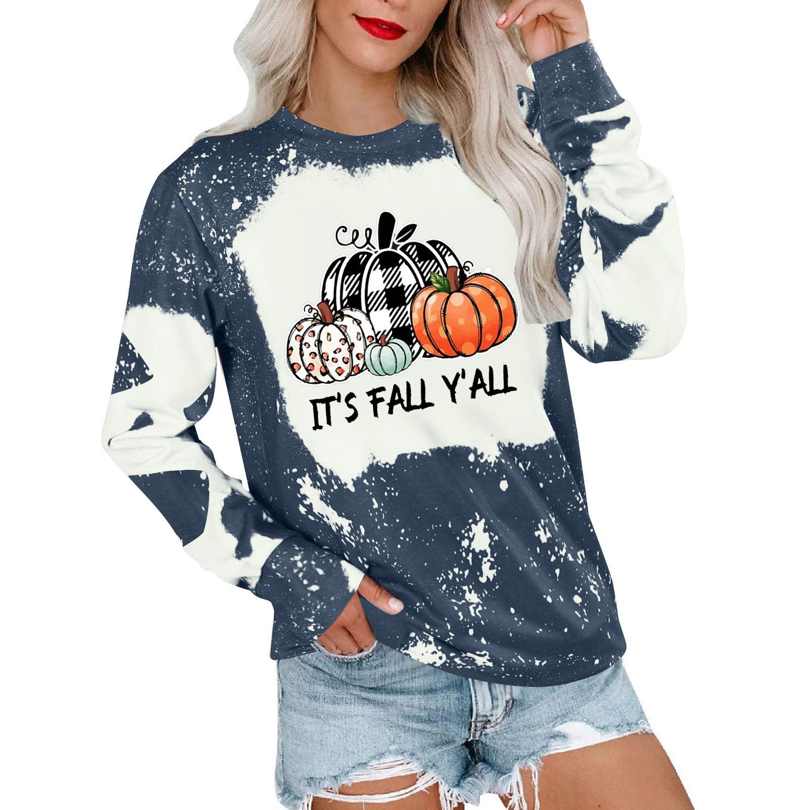 

Женский модный повседневный топ с длинным рукавом и принтом на Хэллоуин, топ со снежинкой и круглым вырезом XXL синий