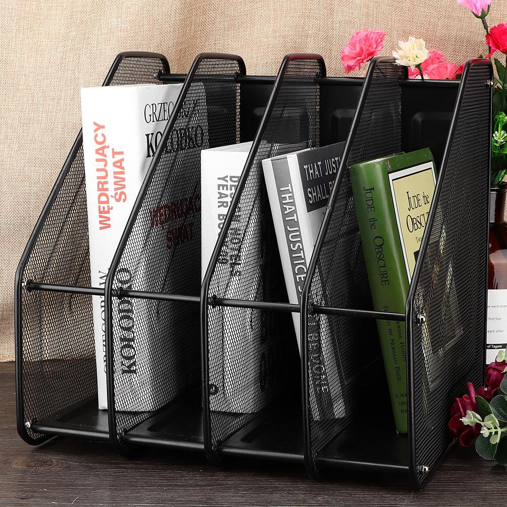 Modern   4-Compartment Desktop Display Rack Magazine File Document Metal  (Black)