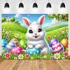 Spring Vibrant Rabbit Backdrop Supplies Happy Easter Theme Background Banner Bunny Easter Eggs Party Decoration Photography Prop
