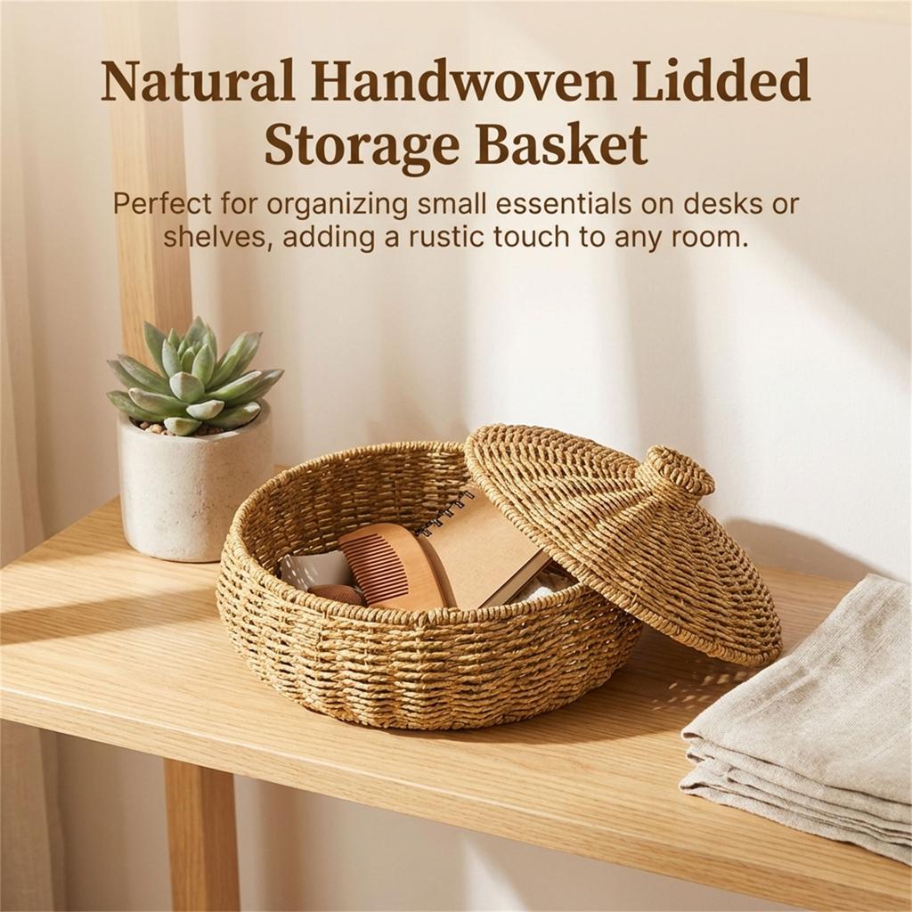 Vintage Pumpkin-Shaped Wicker Basket With Lid For Fruit And Snack Storage Decorative Home Accessory