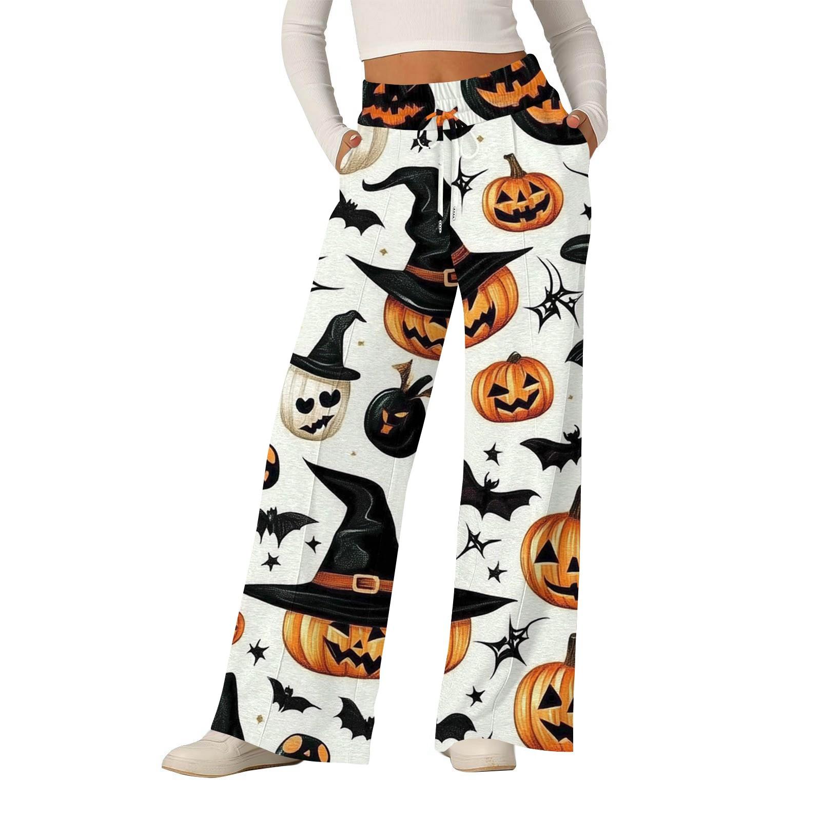 

Женские модные свободные повседневные брюки с принтом на Хэллоуин с широкими штанинами XL белый