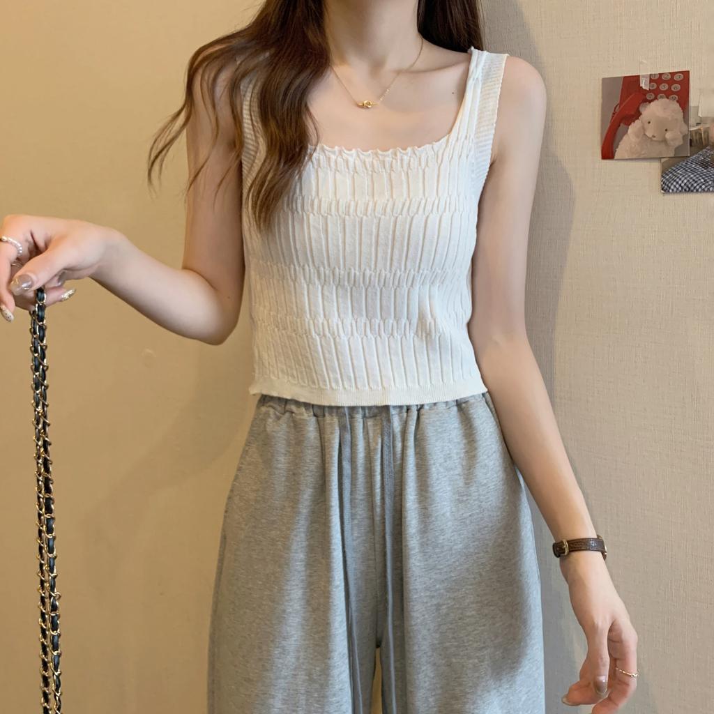 New Summer Ins Style High Waist Short Vest for Women Sweet and Spicy Knitted Tops Versatile Small Vest for Women