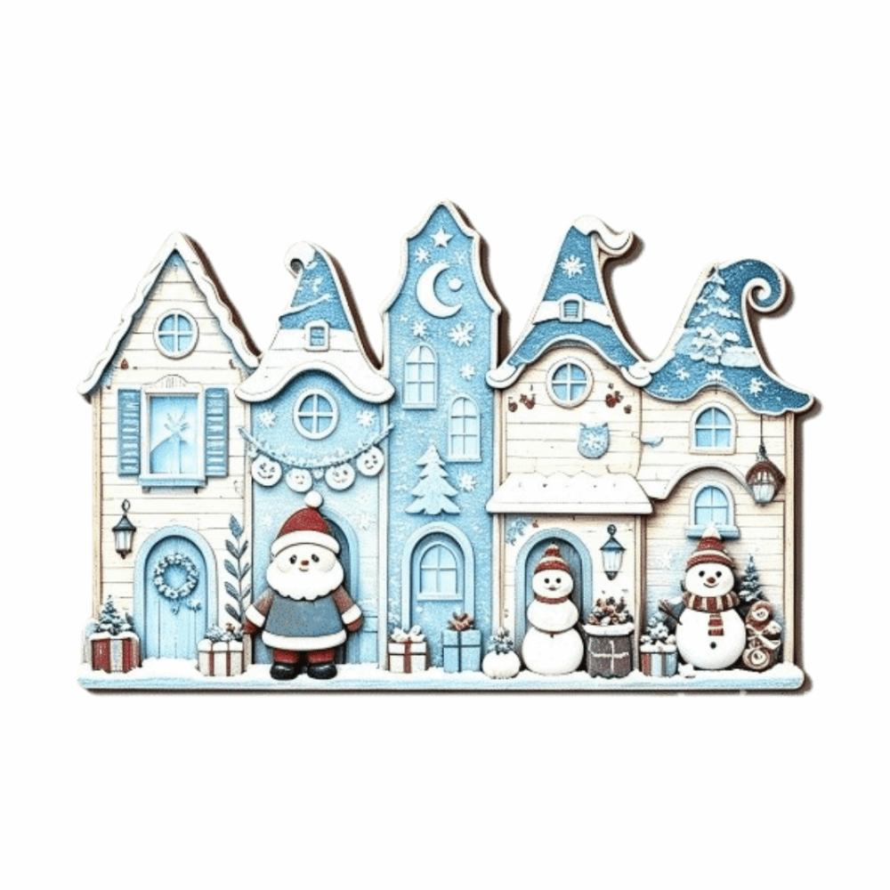 2D Flat Print Christmas Wooden Decoration Sign Snowman Santa Claus Xmas Ornaments Rustic Style Cottage Shape
