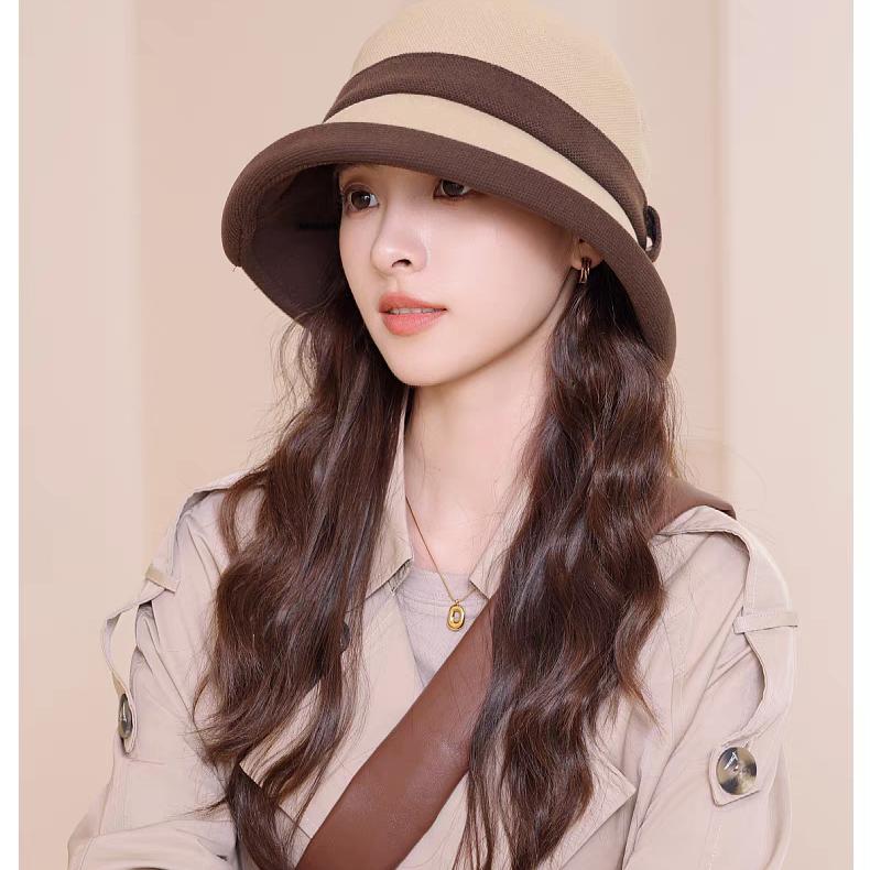 Fisherman's Hat Women's Simple and Versatile Hat Outdoor Travel Sun Shading Solid Color Fashionable Big Head Circumference Basin Hat
