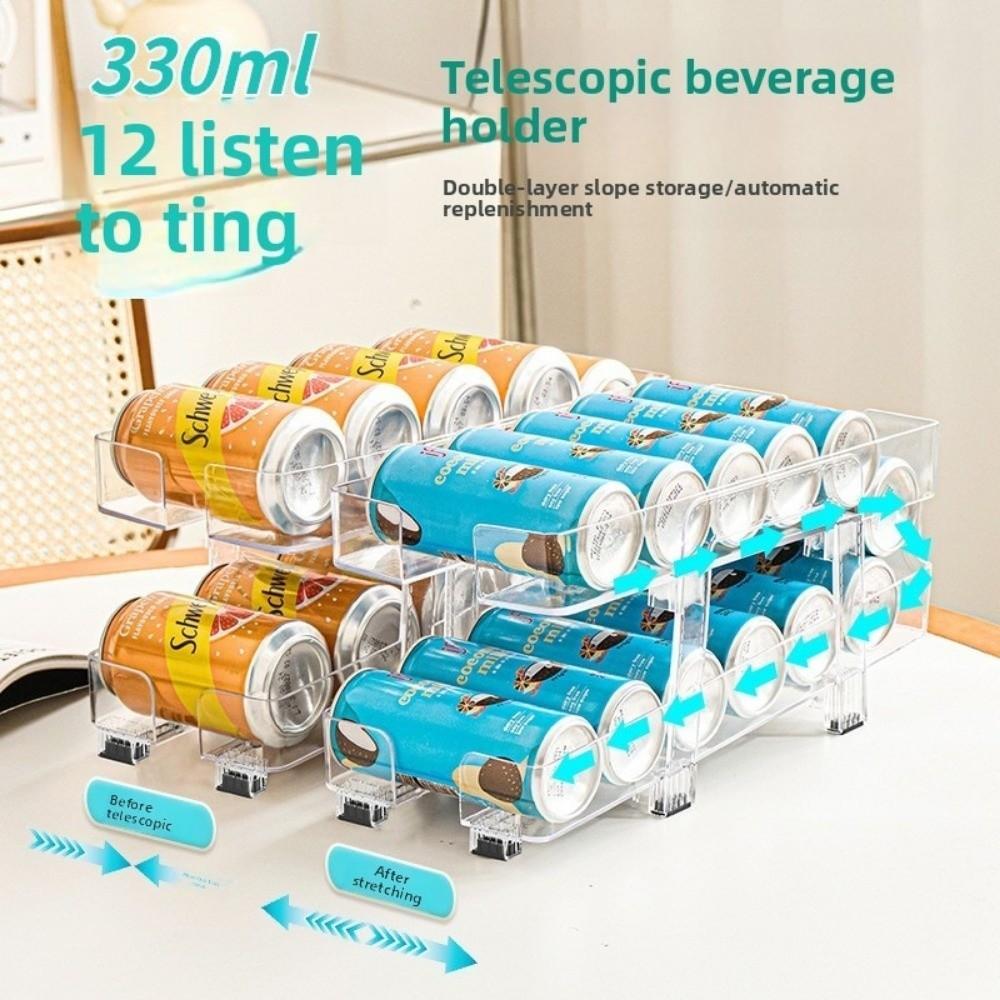 Double-layer Can Storage Rack Expandable Storage Organizer Bin  Rolling Can Organizer