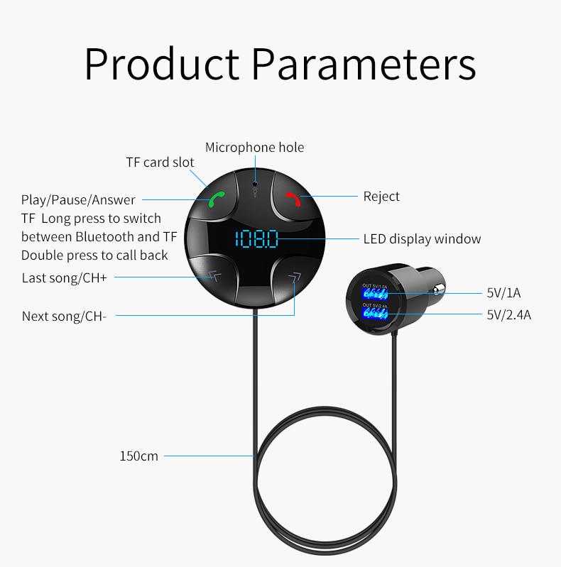 Bluetooth FM Transmitter Wireless Car Receiver AUX Kit MP3 Audio Player Hands Free Speaker Adapter
