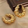 Textured Gold-Plated Titanium Steel U-Shaped Earrings with Steel Ball Design