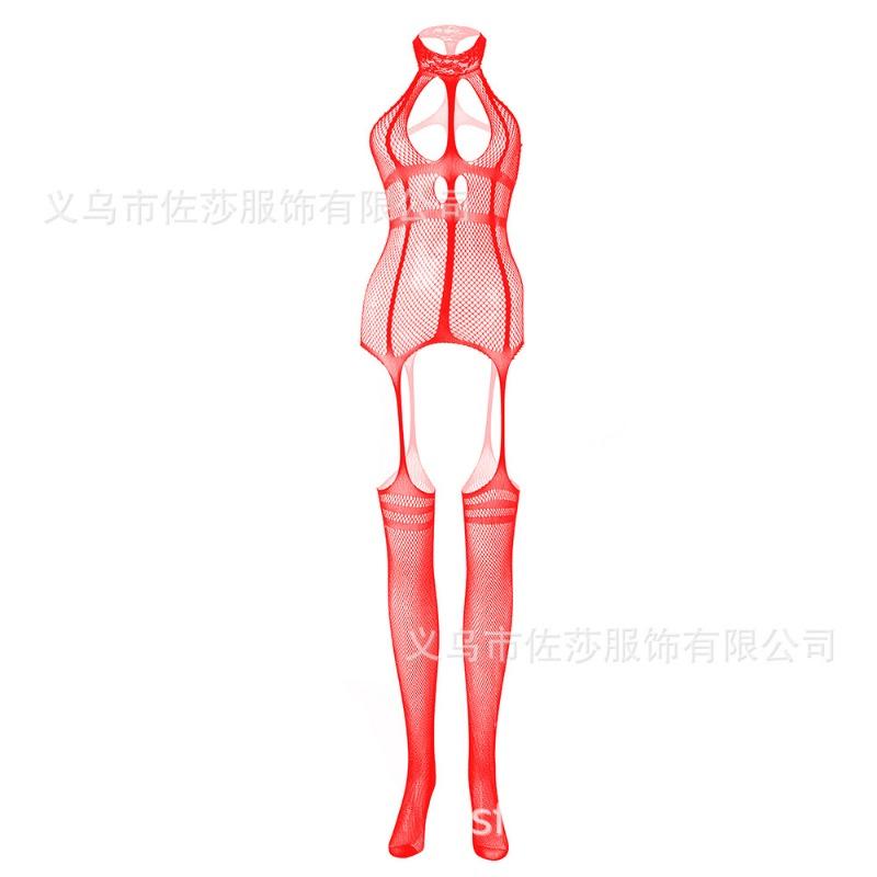New sex underwear sexy temptation lace trimmed suspenders front hollow jacquard one-piece mesh socks