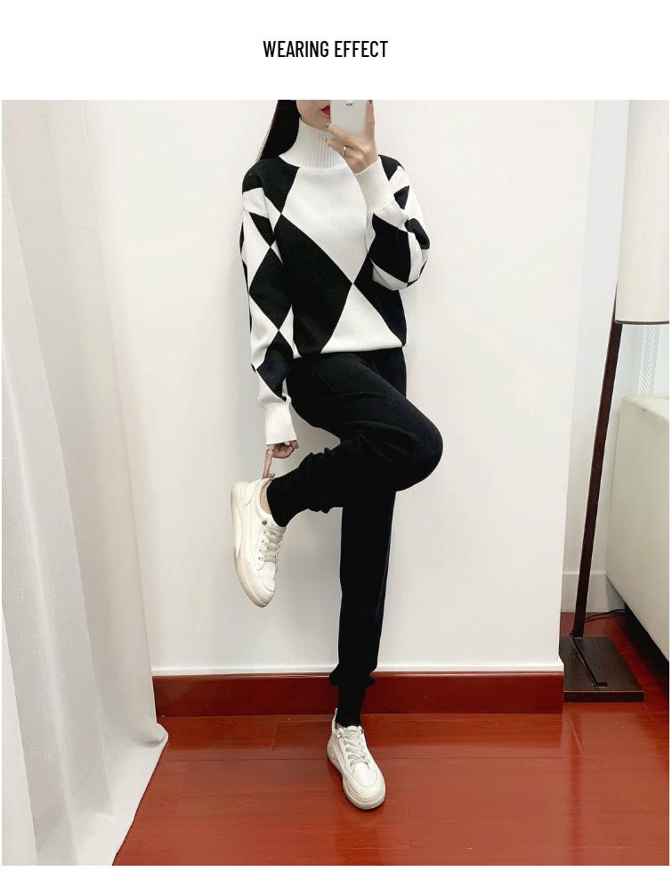 European Style Women's Casual Plaid Knit Sweater Two-Piece Set