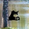 Horror-Kürbis, böse Katze auf Ast, Stahlsilhouette, Metallwandkunst – Außendekoration für Haus, Garten, Hof, Terrasse