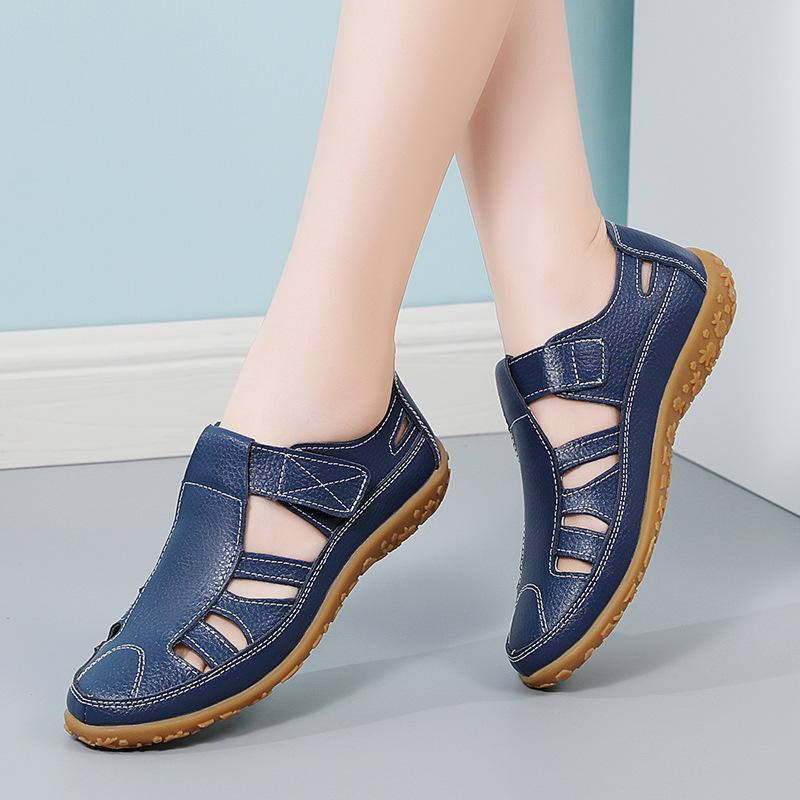 Large size 35-46 summer handmade retro sandals soft-soled mother shoes cowhide Velcro casual women's shoes