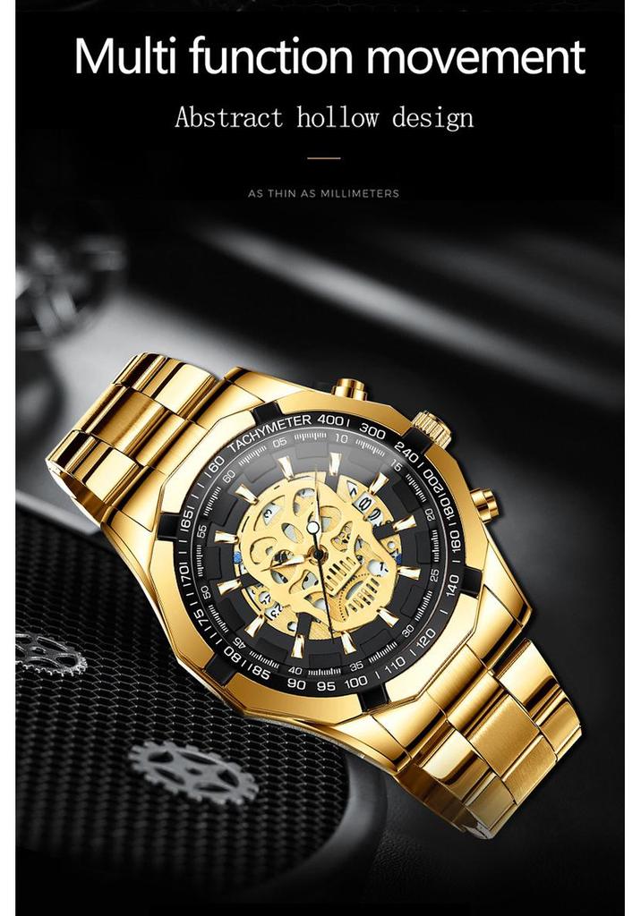 BINBOND Men's Luminous Skull Skeleton Watch