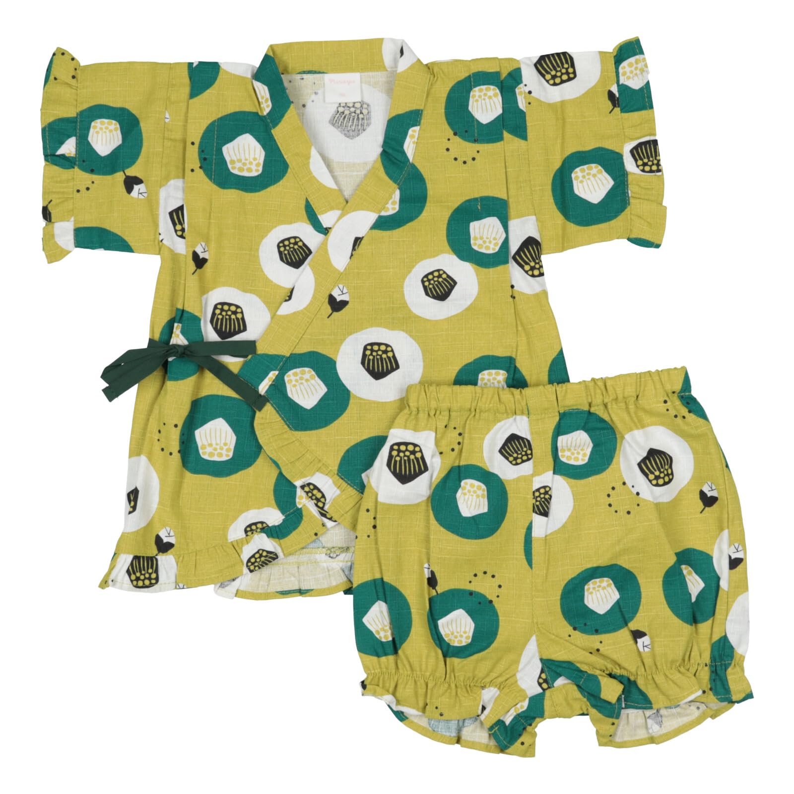 

Jinbei Top and Bottom Ruffle Pajamas for 221447203 Large Floral 90 [Takihyo] Set, Hem, Pants, 100% Cotton, Children, Girls, Pattern/Green