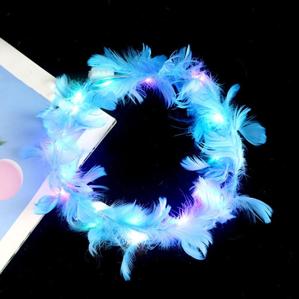 Christmas White Feather Luminous Garland New Year Women Hairband LED Feather Headband Party