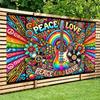 Psychedelic Peace Love Guitar Rainbow Tapestry Hippie Wall Art Festival Decor Retro Music Background Print