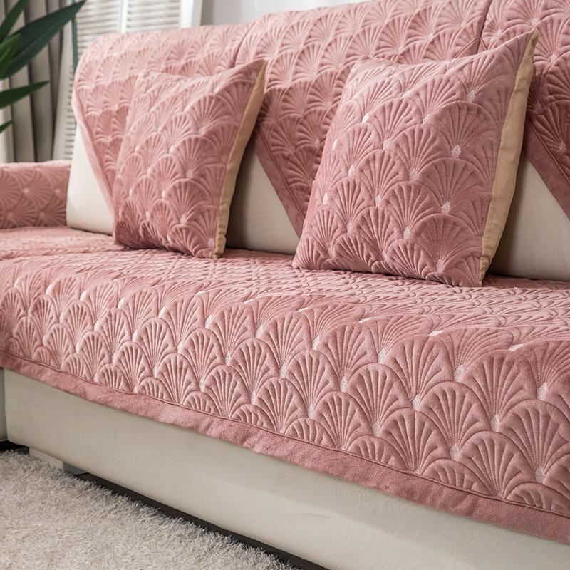 Four Seasons Universal Non-Slip Winter Plush Thickened Solid Color Sofa Cushion Nordic Simple Sofa Cover Slipcover
