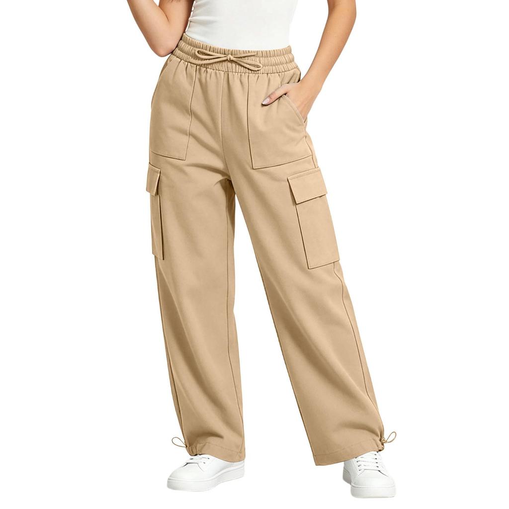 Women's High Waist Drawstring Wide Leg Pants Casual Trousers