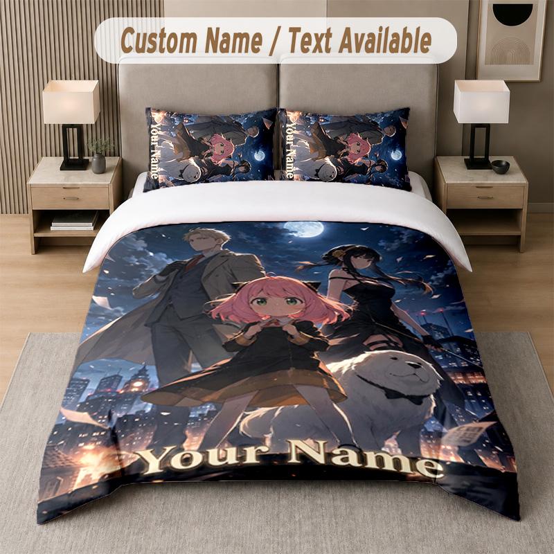 Spy × Family 3Pcs Bedding Set, Personalized Custom Name Text, 1 Duvet Cover & 2 Pillowcases For Bedroom