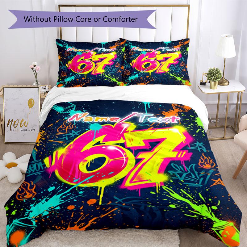 3PC Custom Name Graffiti Art Celebration Bedding Set Printed  Bedding Set Duvet Cover Closure Includes 1 Duvet Cover & 206 Pillowcases for Bedroom