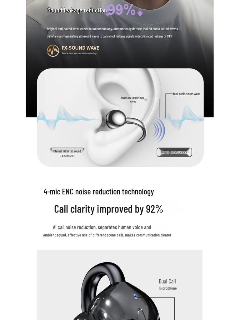 M91 Bone Conduction Open-Ear Bluetooth Headphones, Clip-On, Digital Display, Long Battery Life, Compatible with Huawei, 2025 Model.