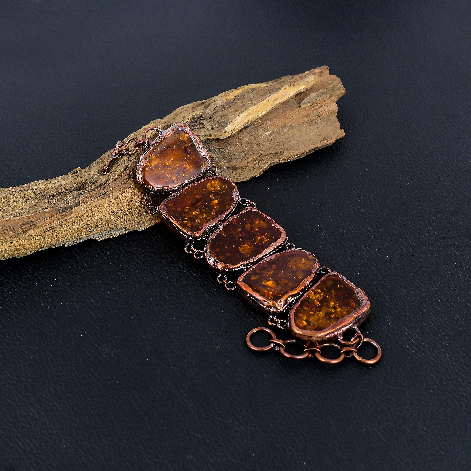 

Браслет из балтийского янтаря, ювелирное изделие из драгоценного камня, медный электроформованный браслет с регулируемой цепочкой, подарок для женщин, браслет ручной работы