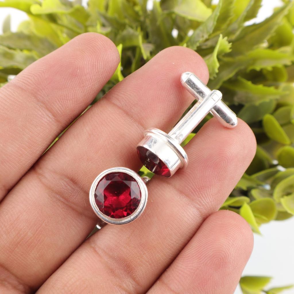 Pink Rubellite Gemstone 925 Sterling Silver Handcrafted Men Suit Cufflinks 0.50" CL-4-7