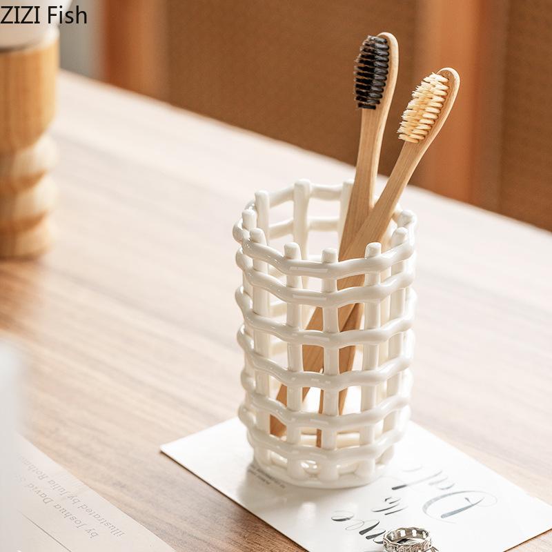 Creative Ceramic Toothbrush Cup Simple Toothbrush Toothpaste Storage Cup Drain Toothbrush Holder Home Bathroom Accessories
