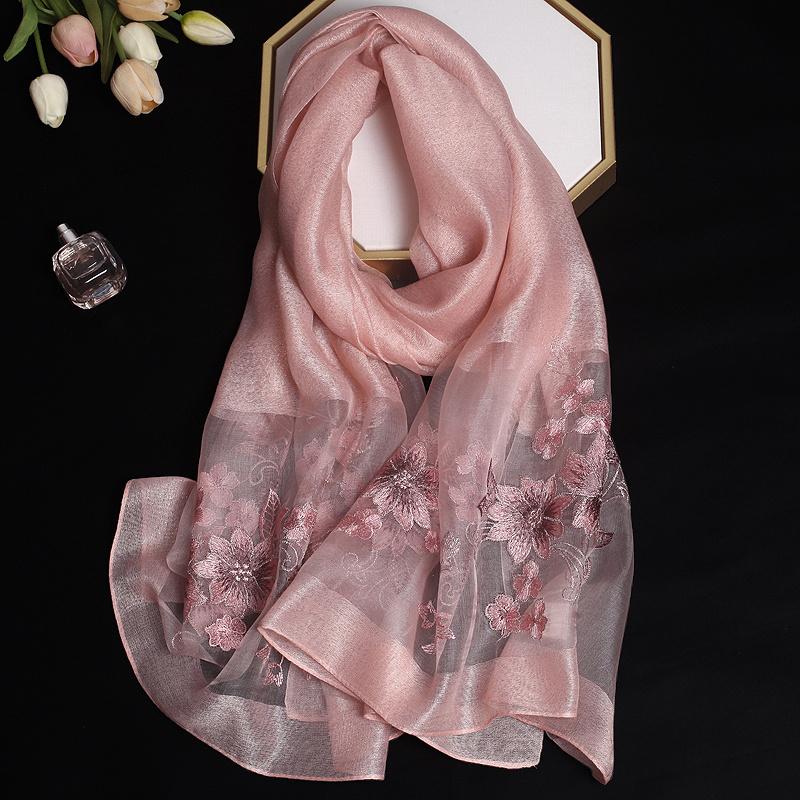 Luxury Silk Shawl Scarf for Women Design Embroidery Flowers Hijab Wraps Bufandas Female Headkerchief Fouloud Echarpe