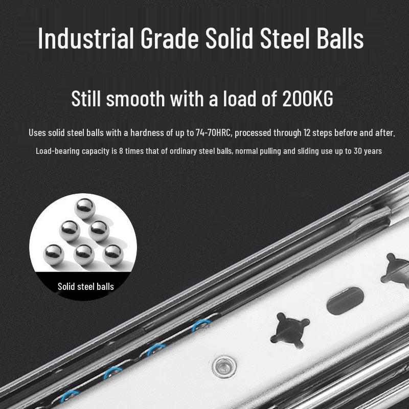 53" Heavy-Duty Industrial Drawer Slide with Lock, High Load, 100kg Capacity, Three-Section, Self-Locking Design