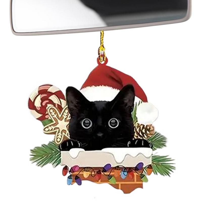 Cat Christmas Tree Ornaments Car Pendant Cat Ornament Acrylic Flat Christmas Black Cat Cat Christmas Decor Cat Christmas