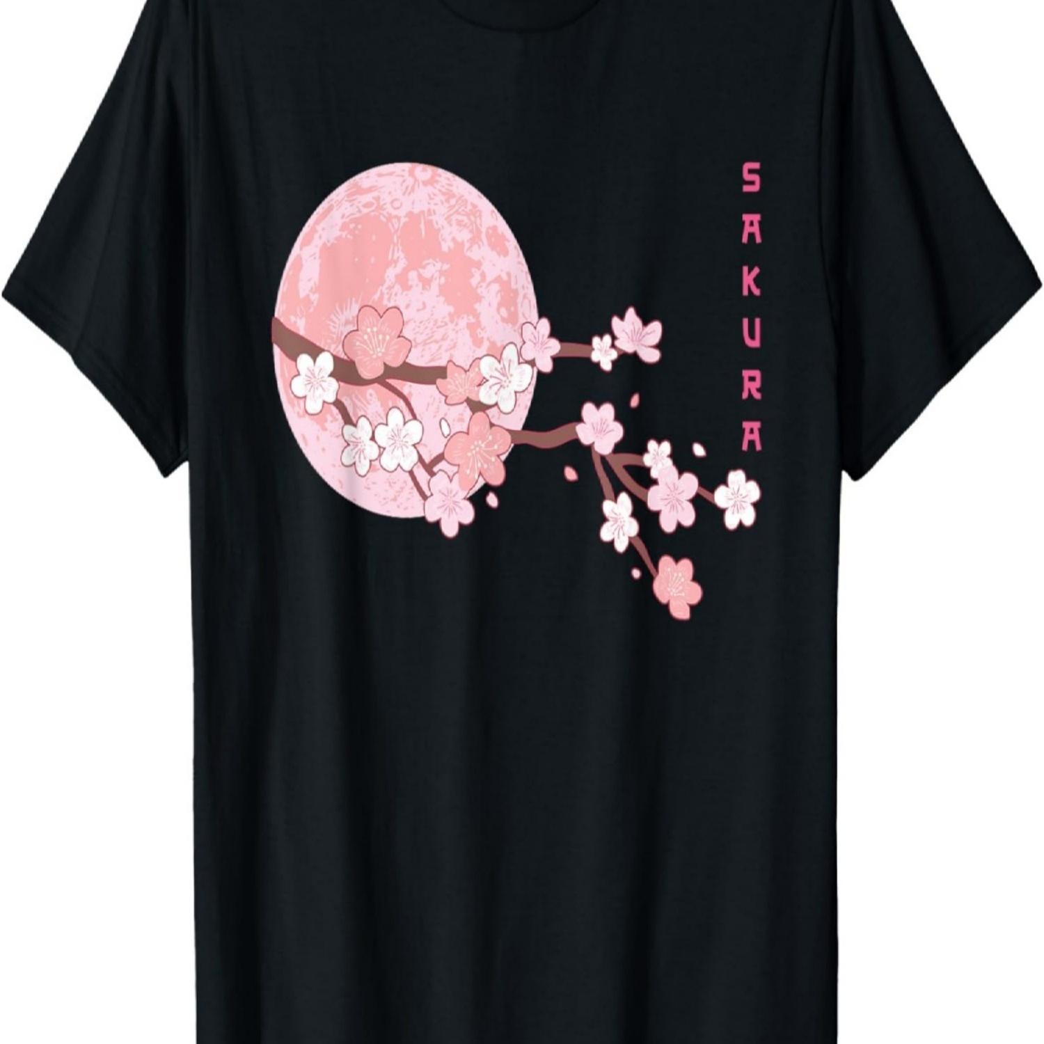 Sakura  Cherry Blossom Moon design T-Shirt S чёрный