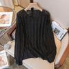 Women's Hollow Knitted Sweater V-neck Long Sleeved Spring/summer Plus Size Mid To Long Style with Sun Protection Cover