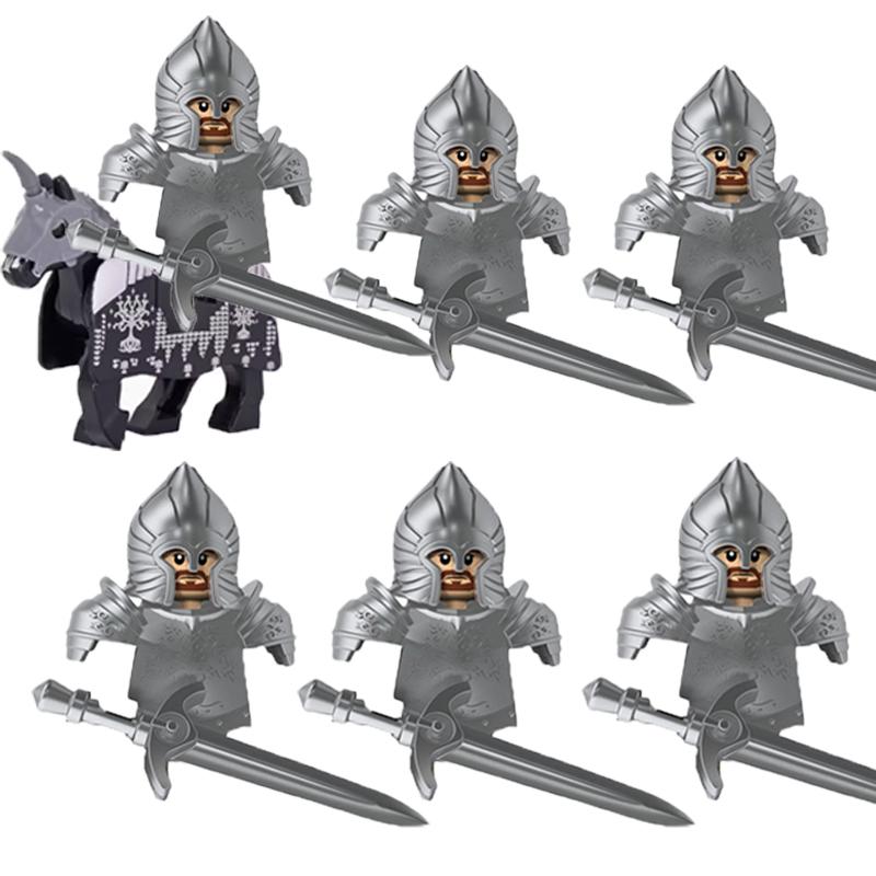 MOC Středověké Vojenské Stavební Kostky Elfský Bojovník Ork Rohan Gondor Rytíř Sada Postav Zvířecí Armáda Zbraň Luk Kuše Hračka
