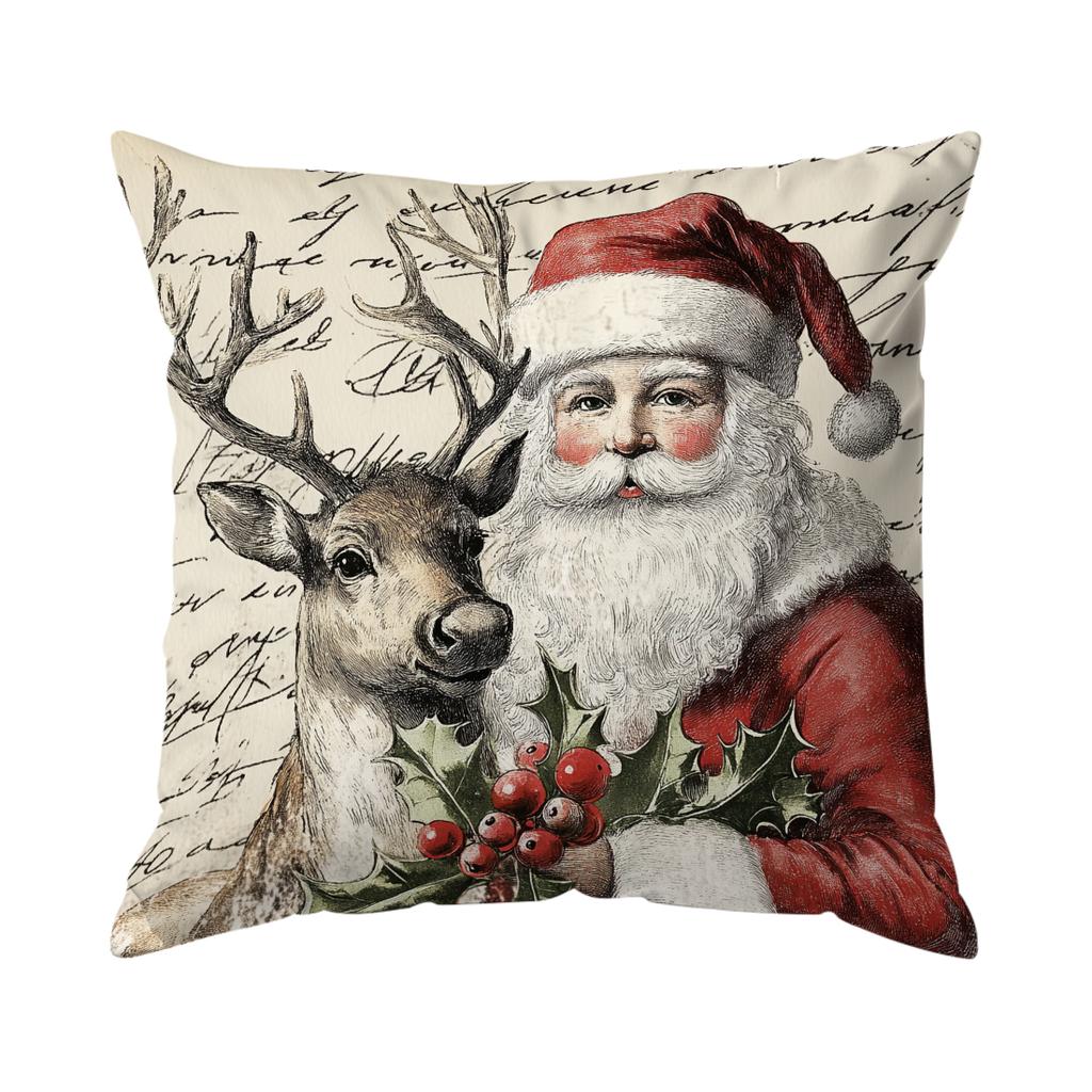 Vintage Christmas Cushion Pillowcase Printed Polyester 45X45Cm Throw Pillowcover Decorative Sofa Cushion Pillowslip Home Decor